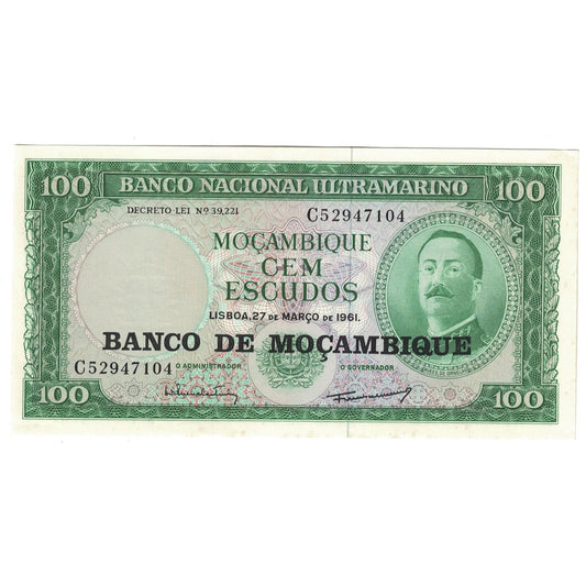 billete de banco, 
  
  Mozambique, 
  
  100 escudos
