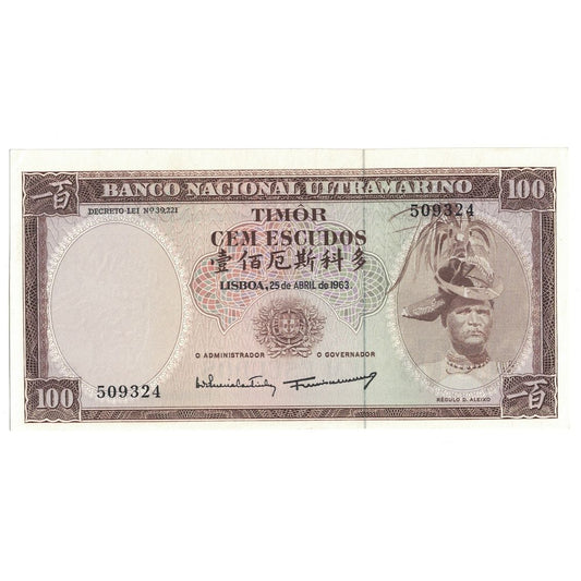 billete de banco, 
  
  timor, 
  
  100 escudos