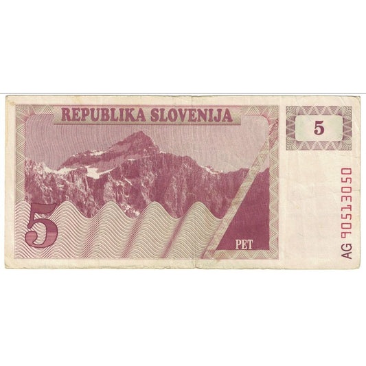 billete de banco, 
  
  Eslovenia, 
  
  5 (Tolarjev)