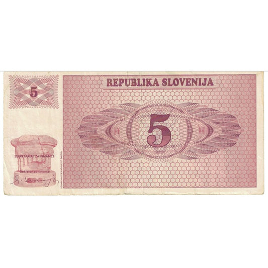 billete de banco, 
  
  Eslovenia, 
  
  5 (Tolarjev)