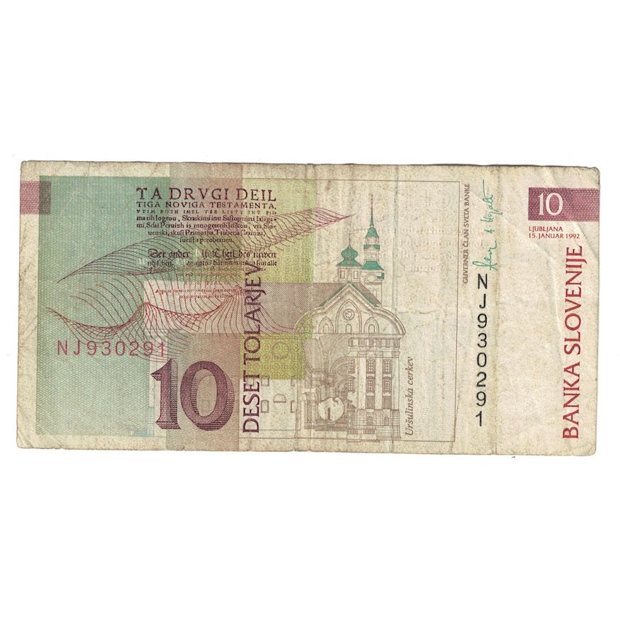 billete de banco, 
  
  Eslovenia, 
  
  10 Tolarjev
