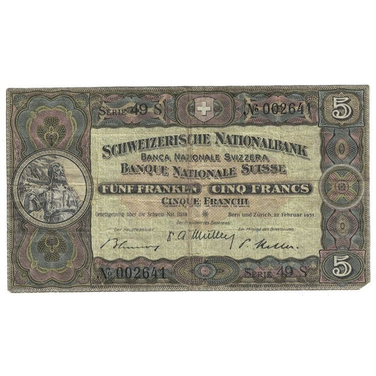 Billete de banco, Suiza, 5 francos