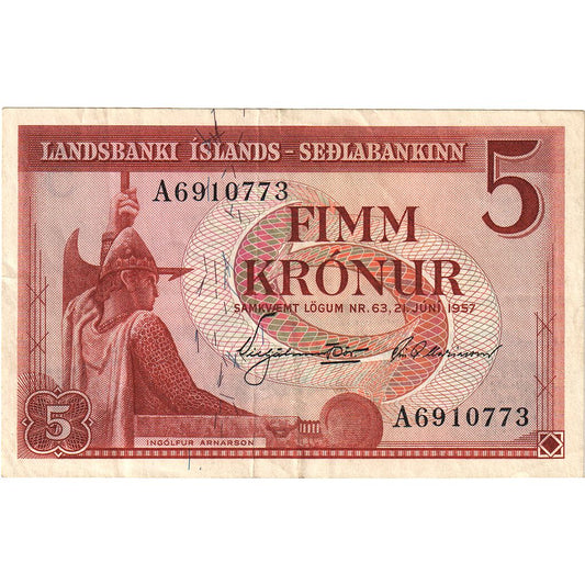 Islandia, 

5 coronas, 

21 de junio de 1957