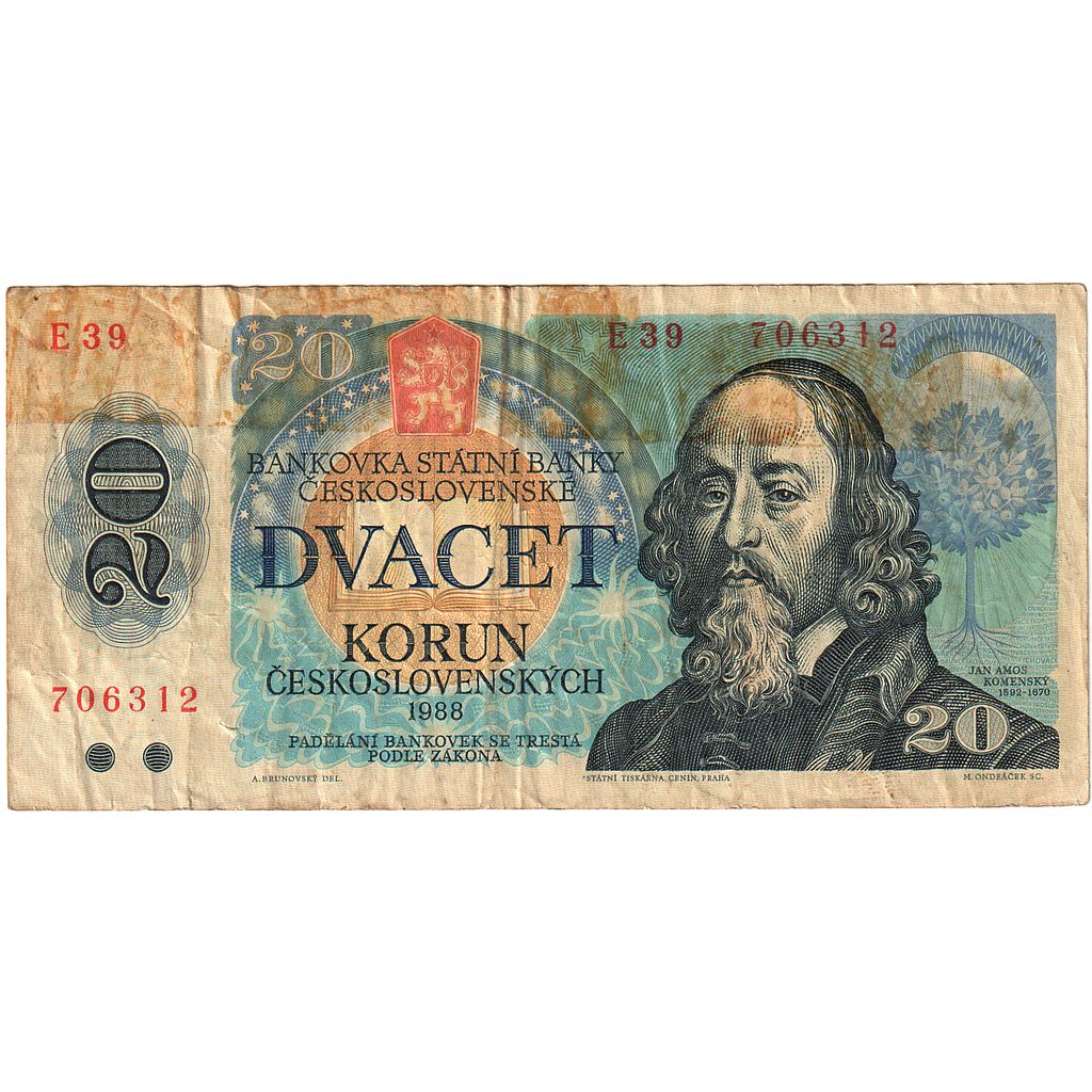 checoslovaquia, 
  
  20 coronas, 
  
  1988