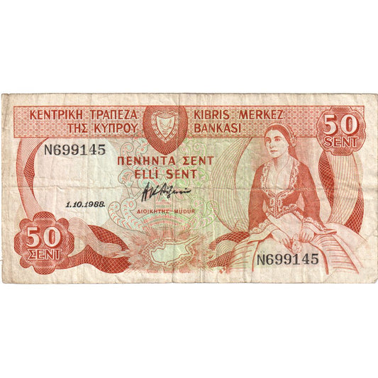 Chipre, 

50 centavos, 

1 de abril de 1987