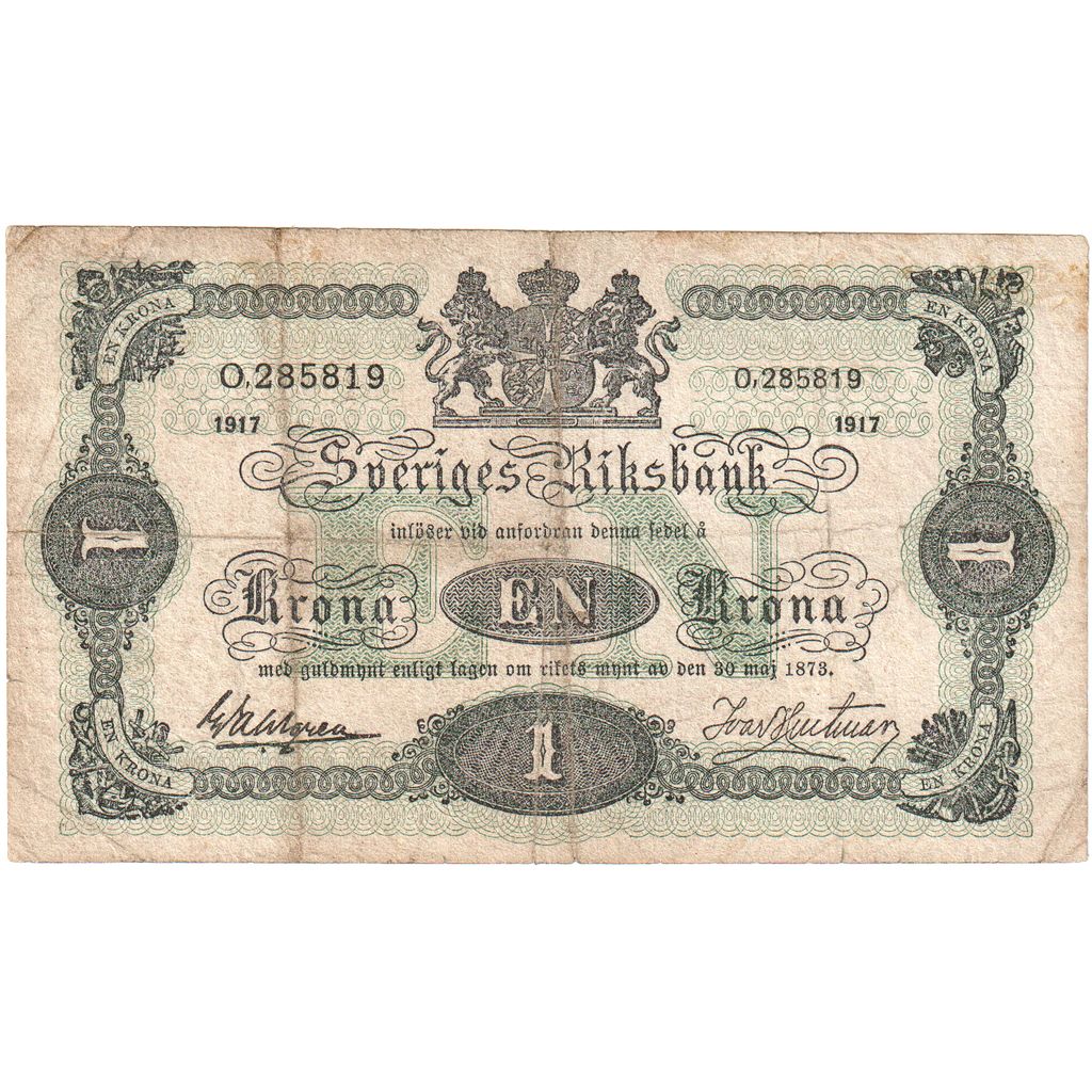 Suecia, 
  
  1 corona, 
  
  1917