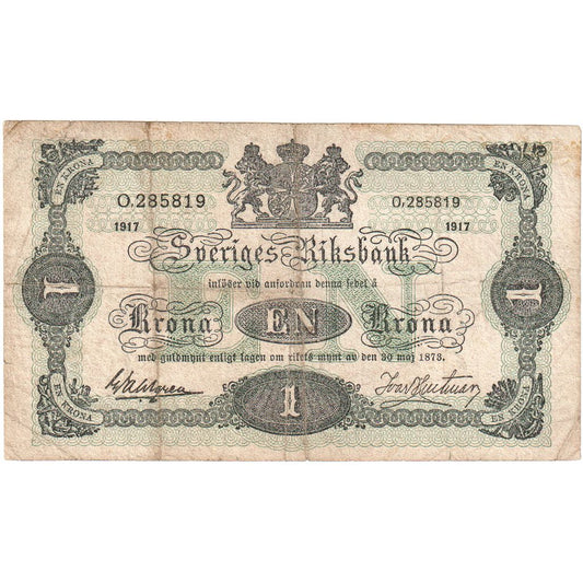 Suecia, 
  
  1 corona, 
  
  1917