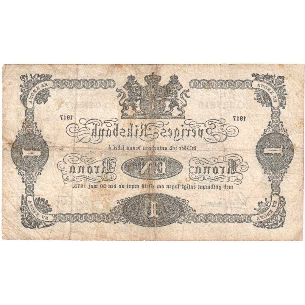 Suecia, 
  
  1 corona, 
  
  1917
