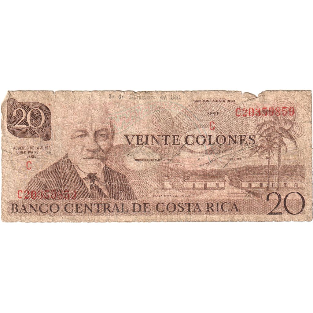 Costa Rica, 
  
  20 colones, 
  
  1981-12-24