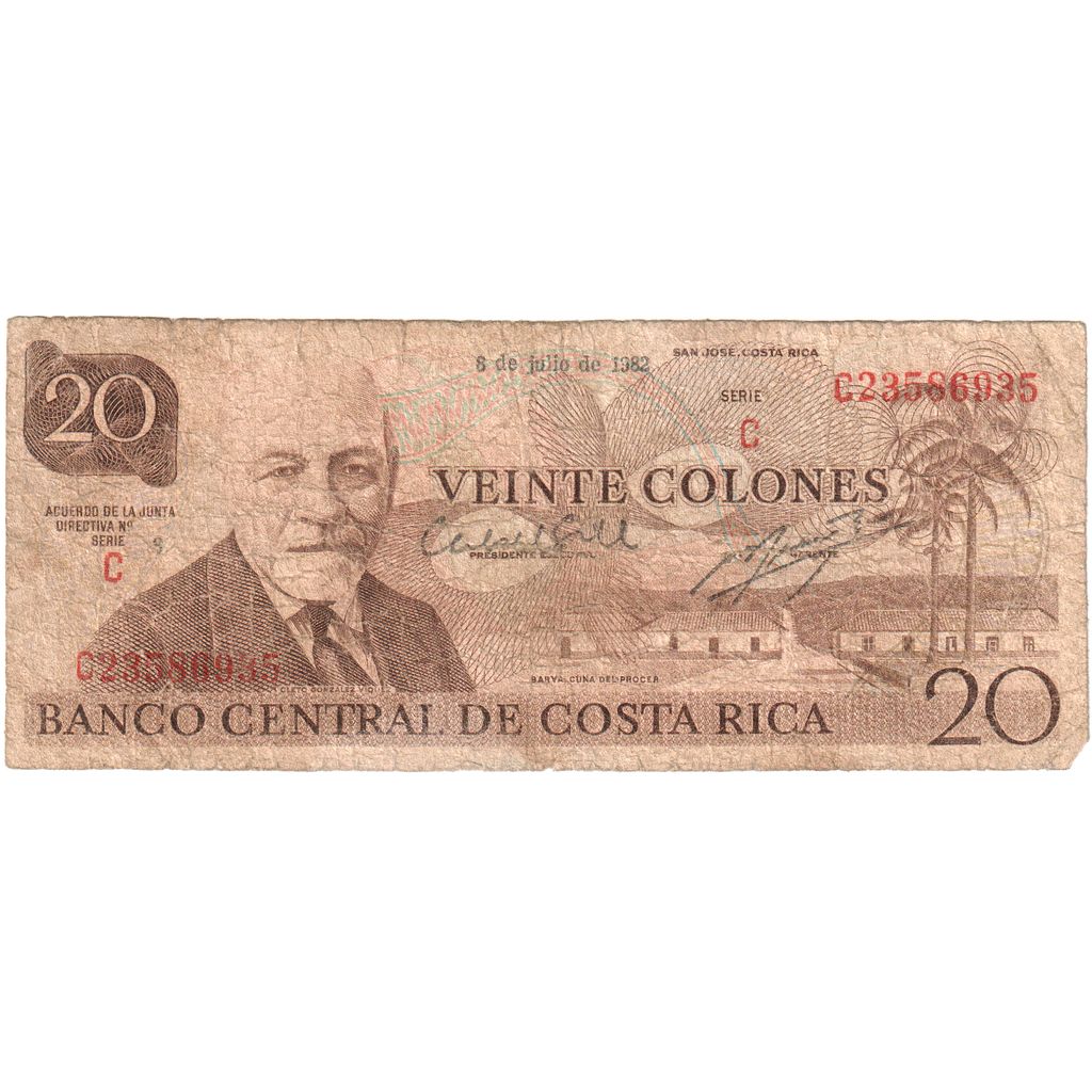Costa Rica, 
  
  20 colones, 
  
  1982-07-08