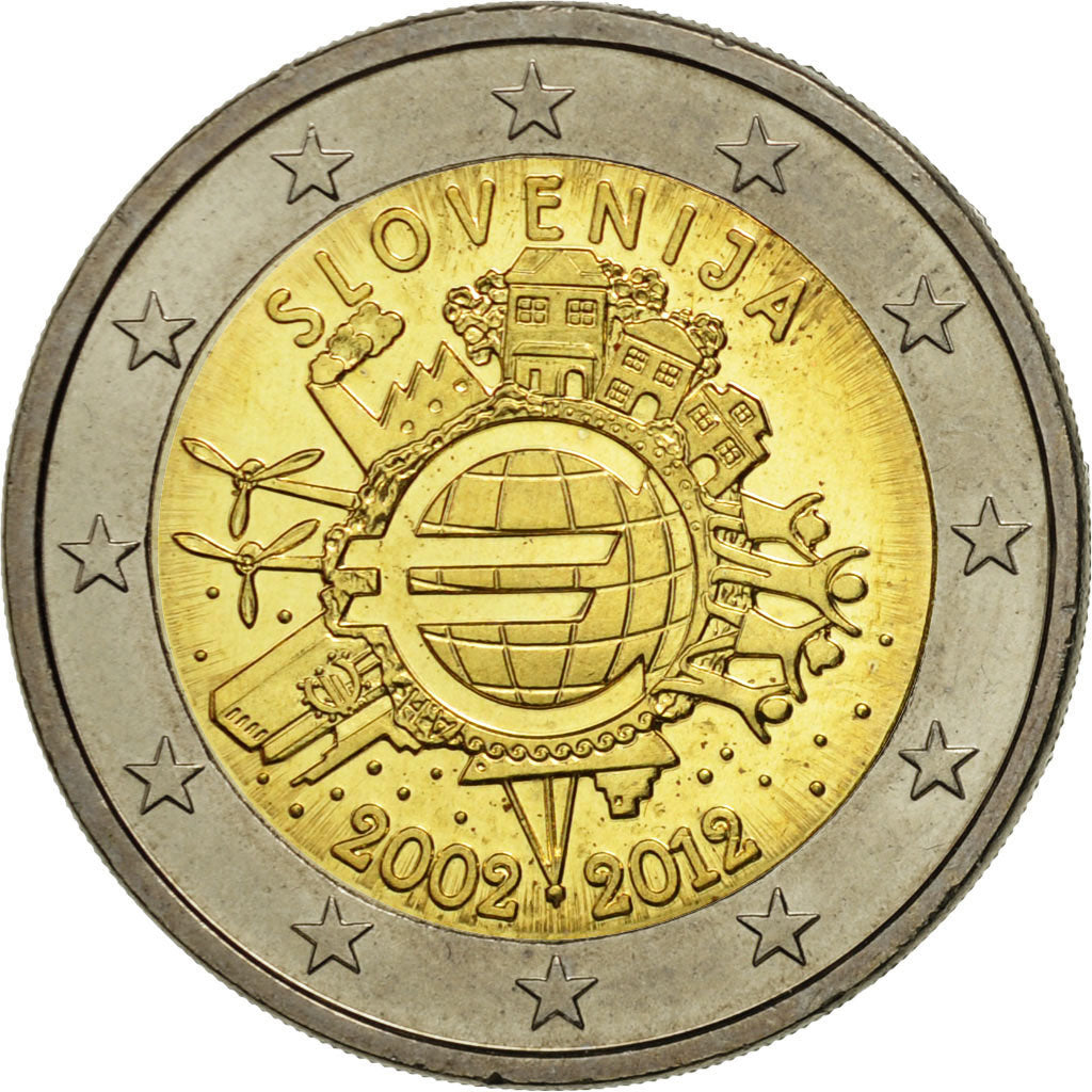 Eslovenia, 

2 euros, 

10 años en euros