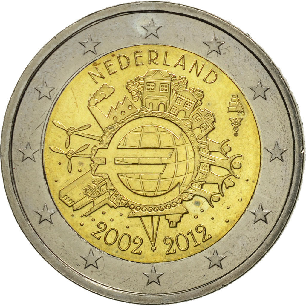 Países Bajos, 

2 euros, 

10 años en euros