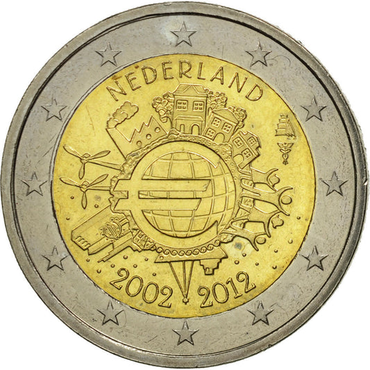 Países Bajos, 

2 euros, 

10 años en euros