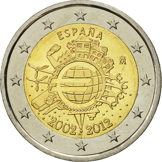 España, 
  
  2 euros, 
  
  10 años de euro
