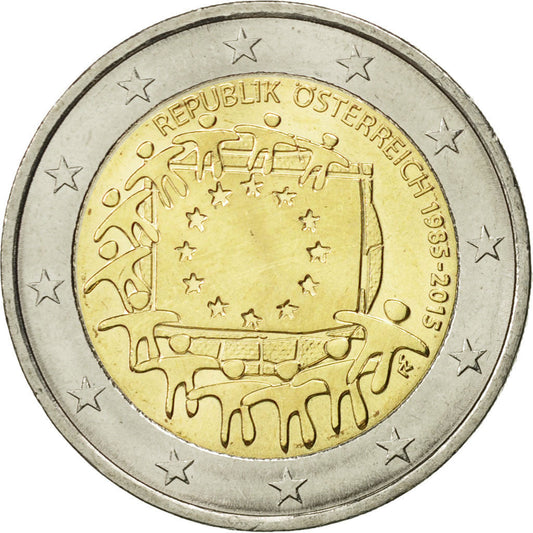 Austria, 
  
  2 euros, 
  
  Drapeau europeo