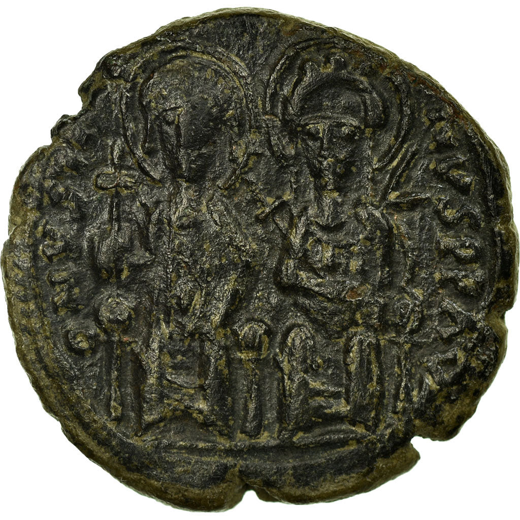 Acuñar, 
  
  Justino II y Sofía, 
  
  Follis