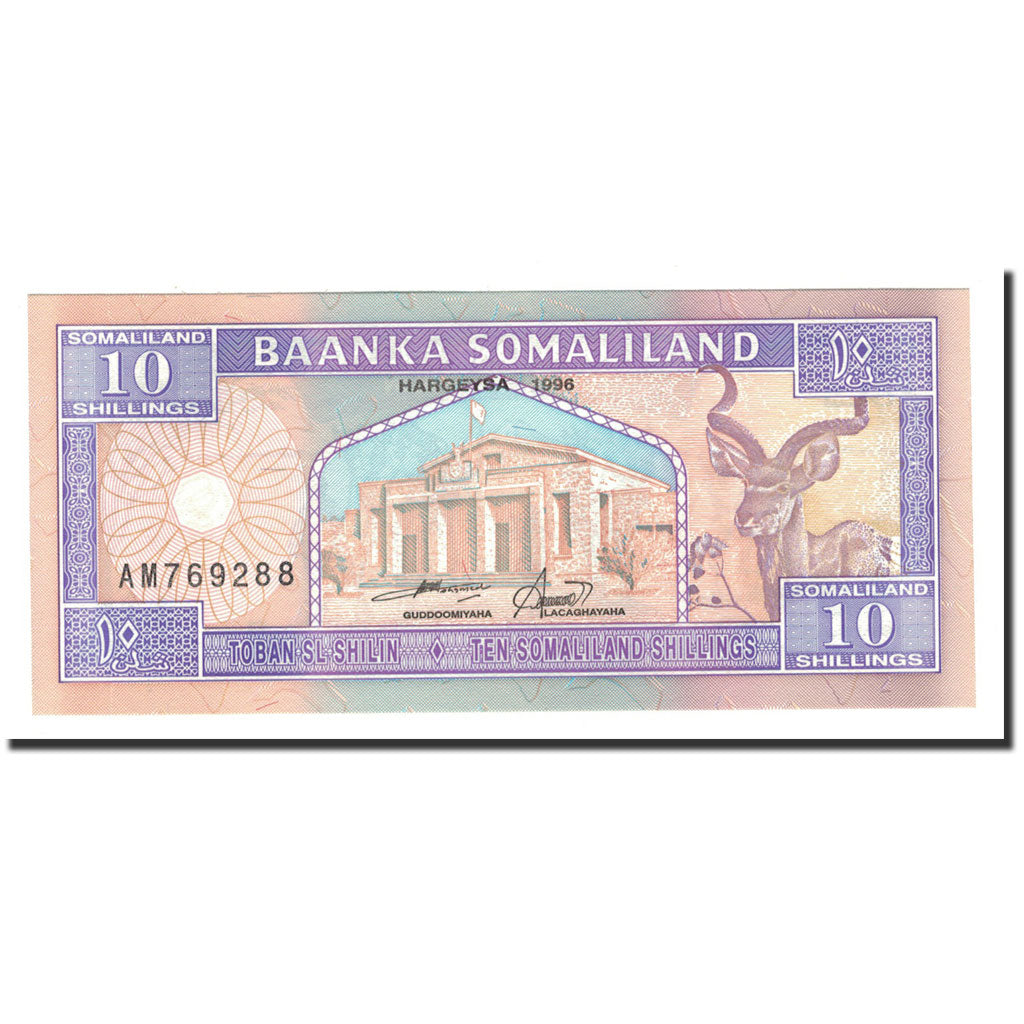 billete de banco, 
  
  somalilandia, 
  
  10 chelines = 10 chelines
