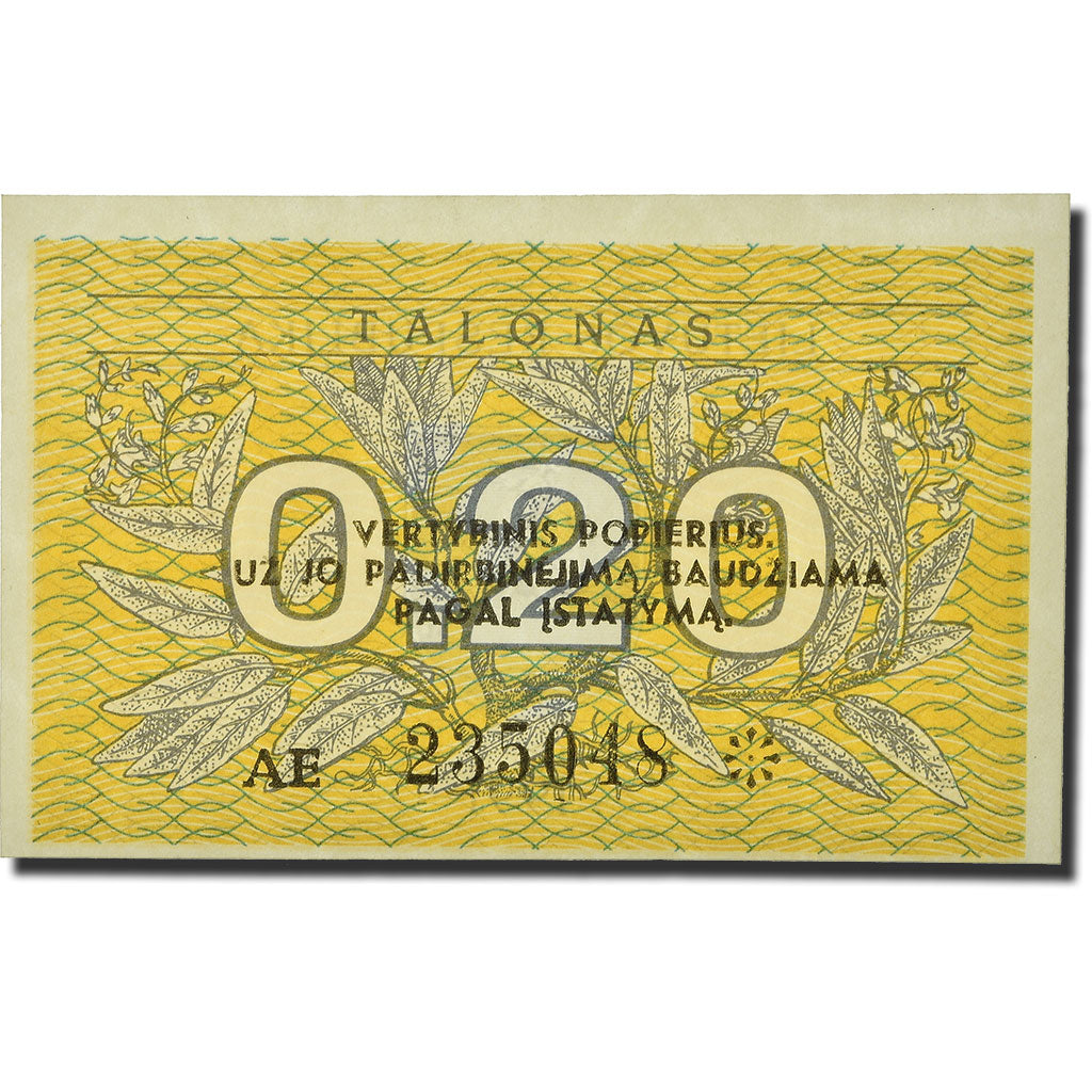 billete de banco, 
  
  Lituania, 
  
  0.20 Talones