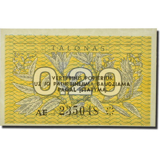 billete de banco, 
  
  Lituania, 
  
  0.20 Talones