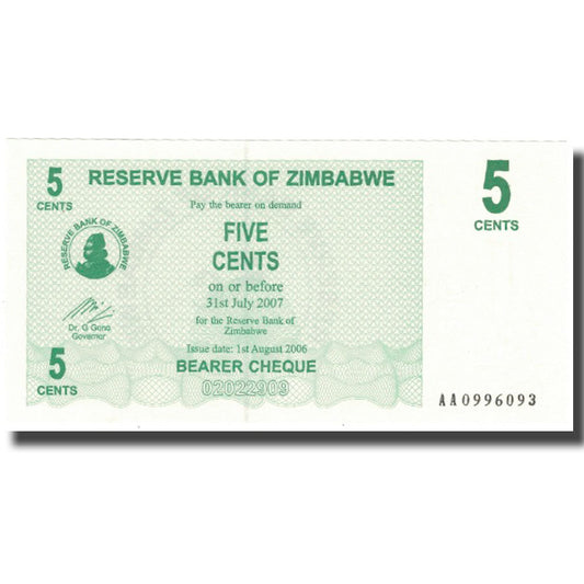 Billete de 5 céntimos de Zimbabue
