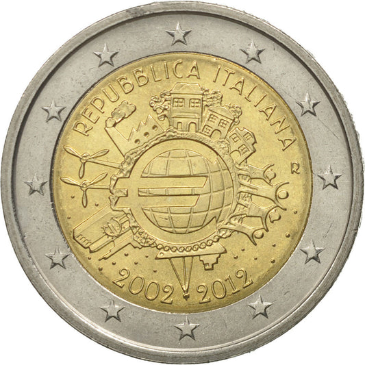 Italia, 

2 euros, 

10.º aniversario de la Unión Monetaria Europea