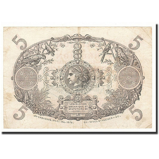 billete de banco, 
  
  Reunión, 
  
  5 francos