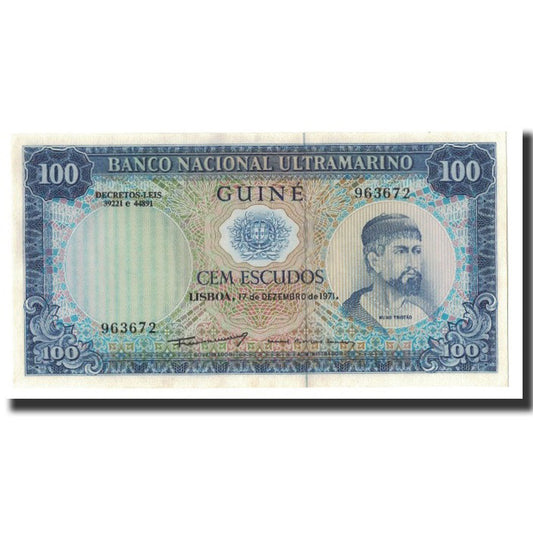 billete de banco, 
  
  guinea portuguesa, 
  
  100 escudos