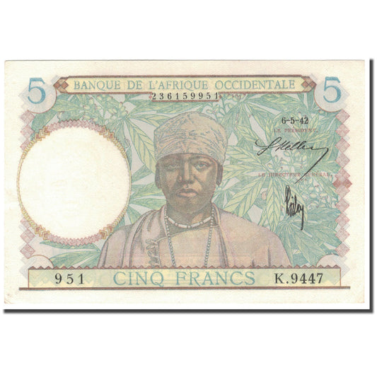 Billete de 5 francos del África Occidental Francesa