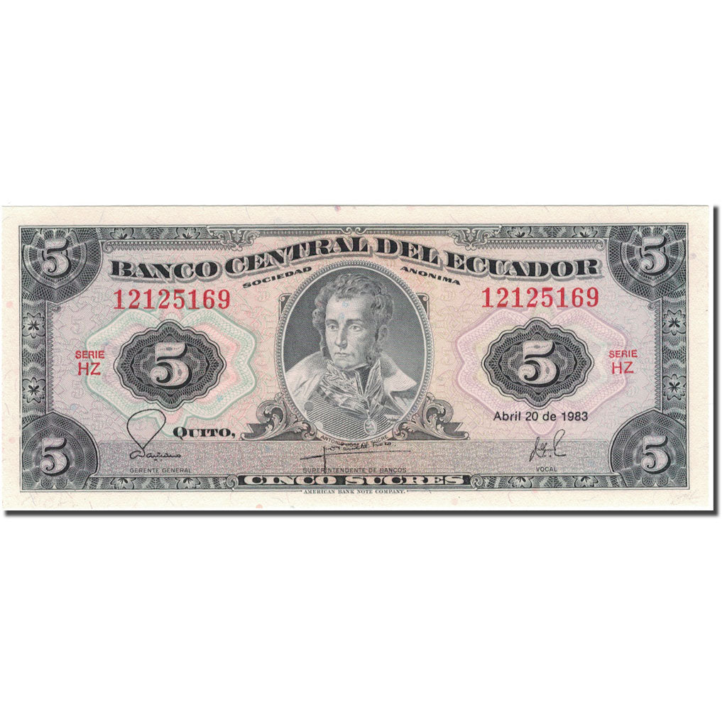 billete de banco, 
  
  Ecuador, 
  
  5 sucres