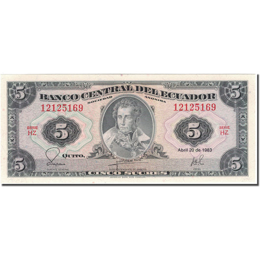 billete de banco, 
  
  Ecuador, 
  
  5 sucres