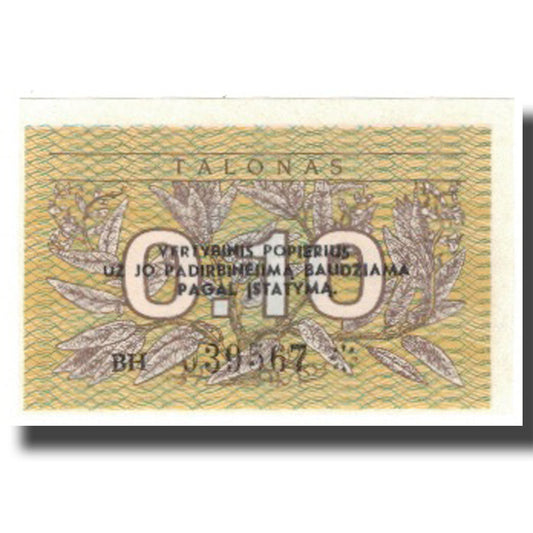 billete de banco, 
  
  Lituania, 
  
  0.10 Talones