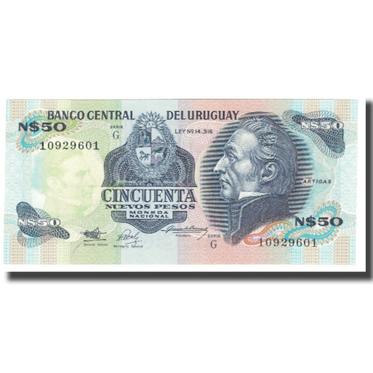 billete de banco, 
  
  Uruguay, 
  
  50 nuevos pesos