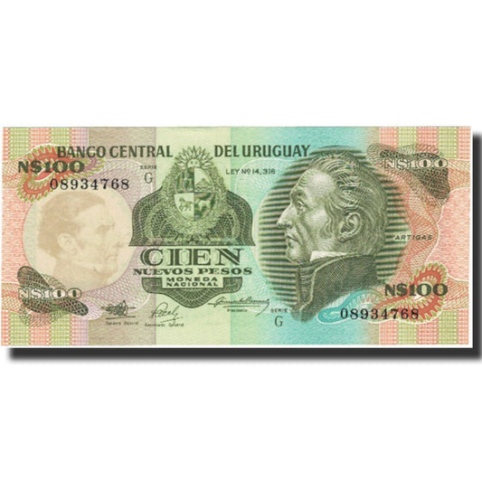 billete de banco, 
  
  Uruguay, 
  
  100 nuevos pesos