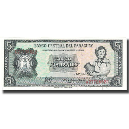 billete de banco, 
  
  paraguay, 
  
  5 guaraníes