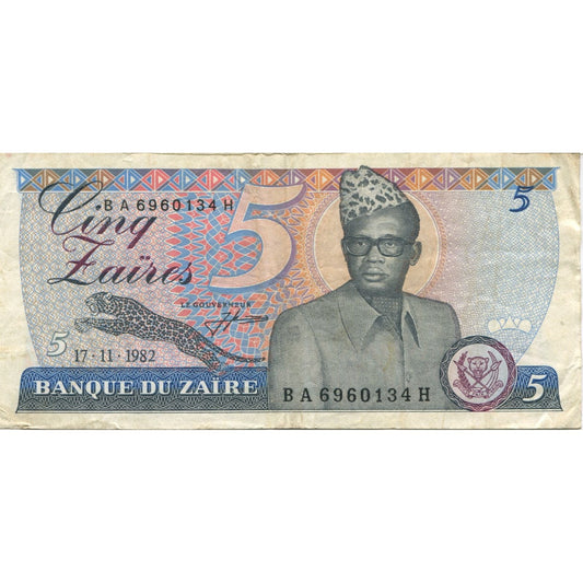 billete de banco, 
  
  Zaire, 
  
  5 Zaires