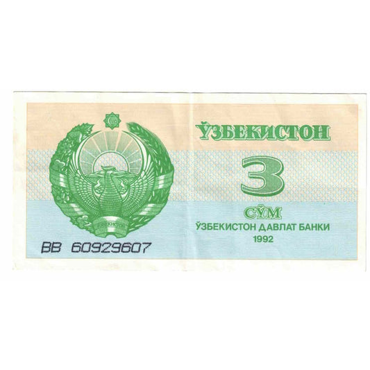 billete de banco, 
  
  Uzbekistán, 
  
  3 suma