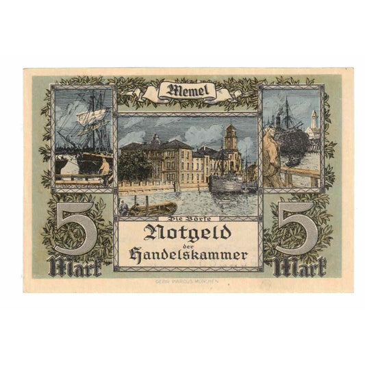 billete de banco, 
  
  Memel, 
  
  5 marca