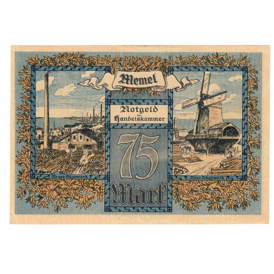 billete de banco, 
  
  Memel, 
  
  75 marca