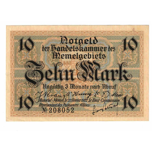 billete de banco, 
  
  Memel, 
  
  10 marcos