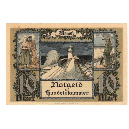 billete de banco, 
  
  Memel, 
  
  10 marcos