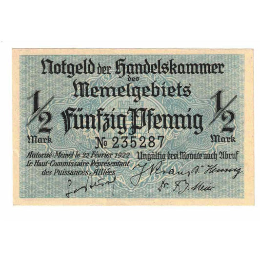 billete de banco, 
  
  Memel, 
  
  1/2 marca