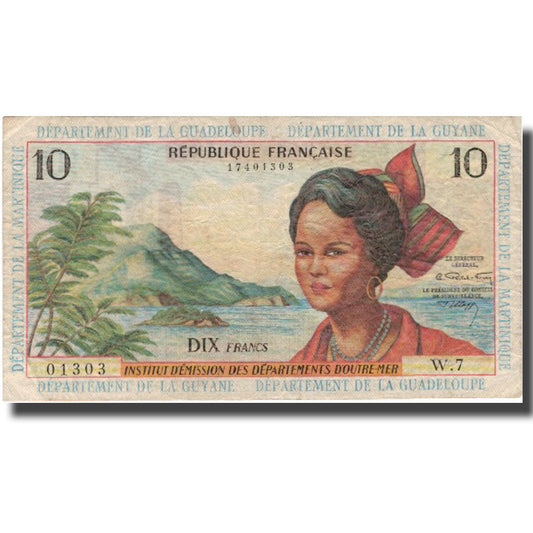 Billete de 10 francos de las Antillas Francesas