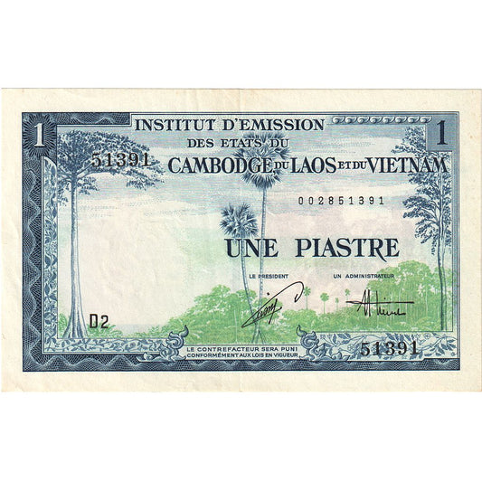 billete de banco, 
  
  INDOCHINA FRANCESA, 
  
  1 piastra = 1 dong