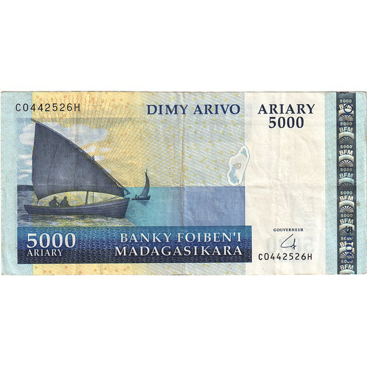 billete de banco, 
  
  Madagascar, 
  
  5000 Ariary