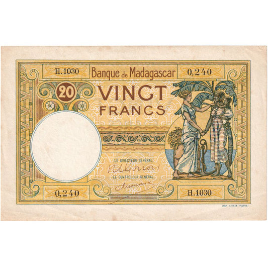 Madagascar, 

20 francos, 

1937