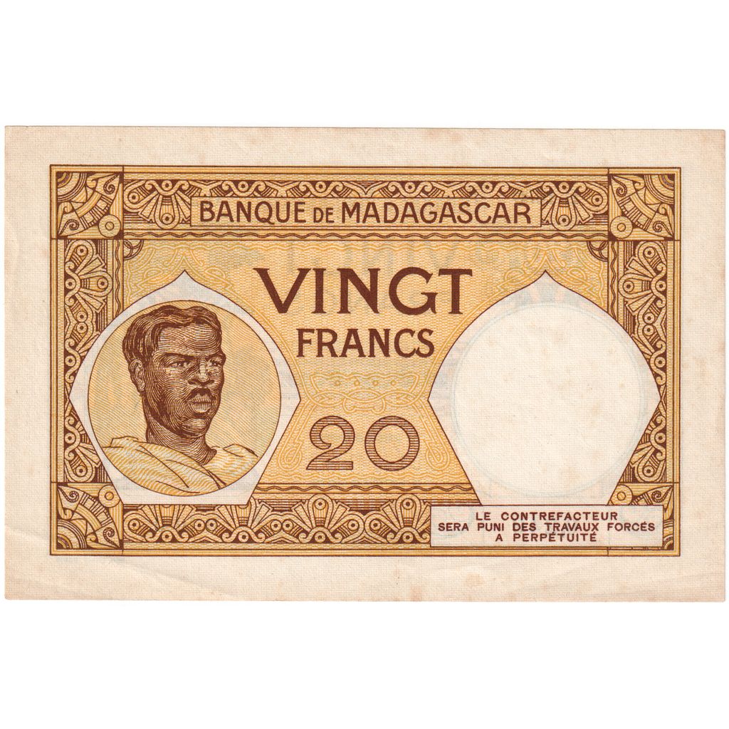 Madagascar, 

20 francos, 

1937