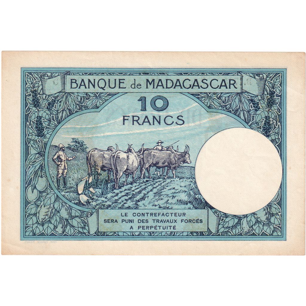 Madagascar, 

10 francos, 

Sin fecha (1937-1947)