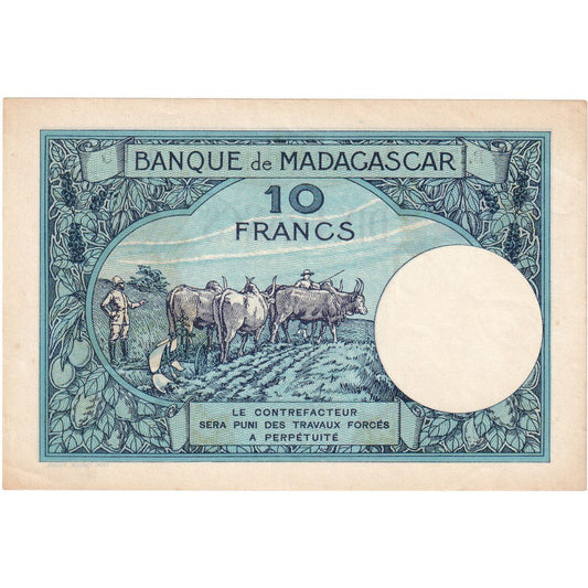 Madagascar, 

10 francos, 

Sin fecha (1937-1947)