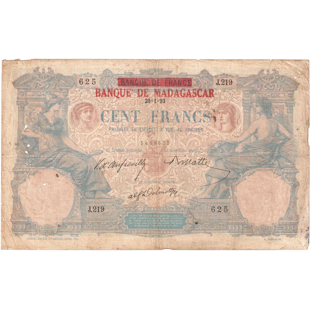 Madagascar, 

100 francos, 

1893
