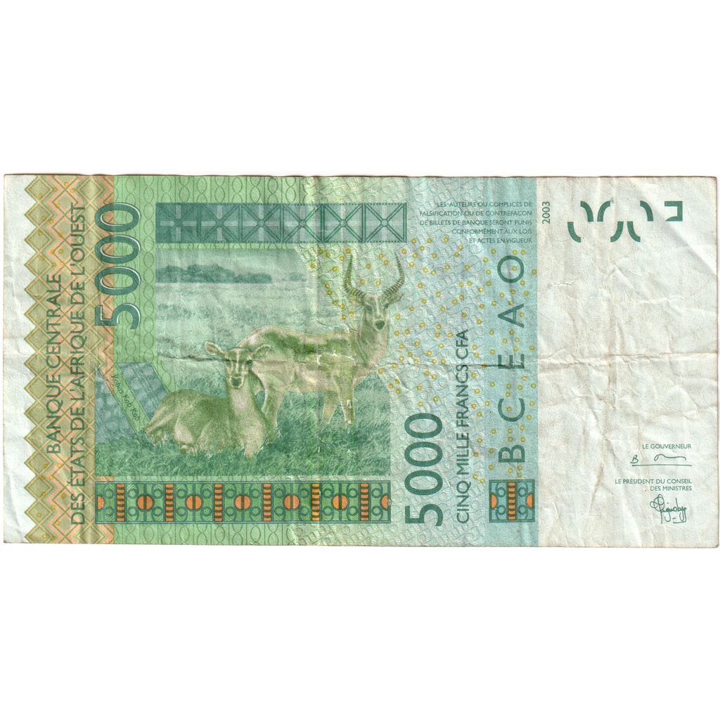 Estados de África Occidental, 

5000 francos, 

VF (20-25)
